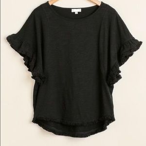 Women’s Short Bell Ruffle Sleeve Black Top